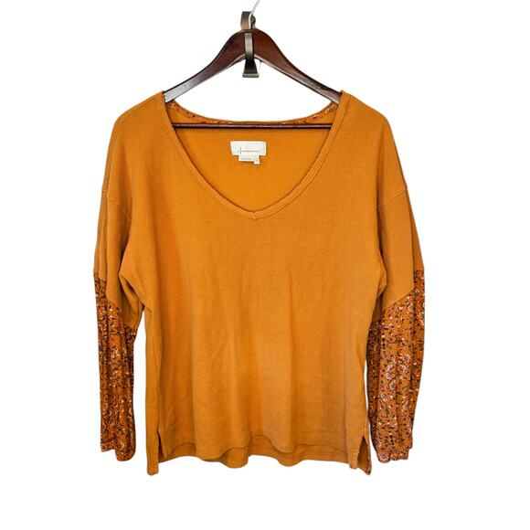 ANTHROPOLOGIE Annette Floral Sleeve Thermal Top Size Small $88 MSRP Gold Orange - Picture 2 of 10